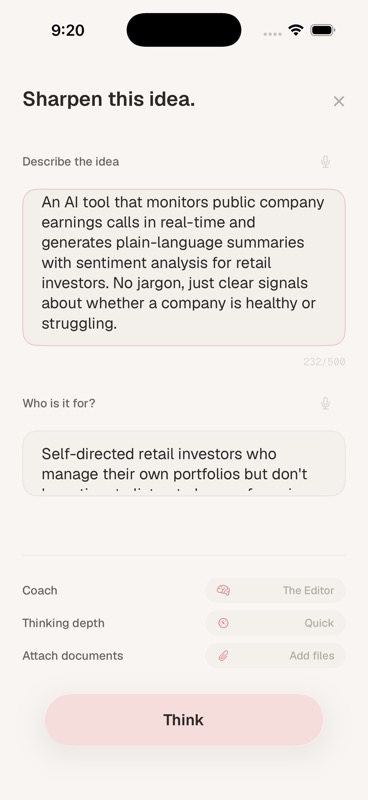 Guided input form with structured questions