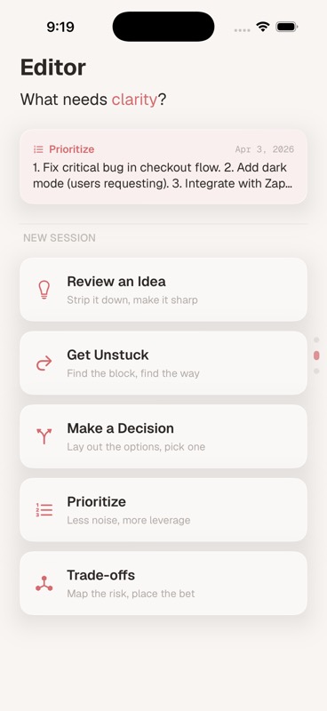 Editor home screen showing five thinking modes