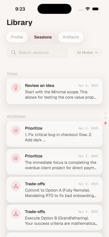 Session library with history and search