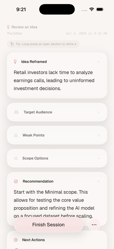 Structured thinking output with sections
